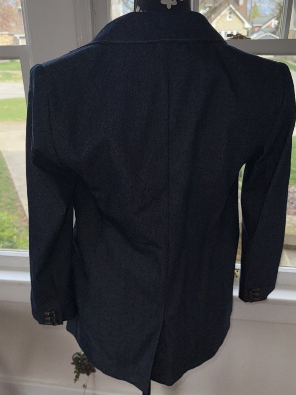 Ann Taylor Loft Navy Blue Heavy Chambray Denim, Double Breasted Blazer Jacket 2 - Picture 6 of 16